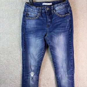 Kancan‎ Jeans Women's 25x30 Mid Rise Distressed Studded Embellished Skinny Jeans